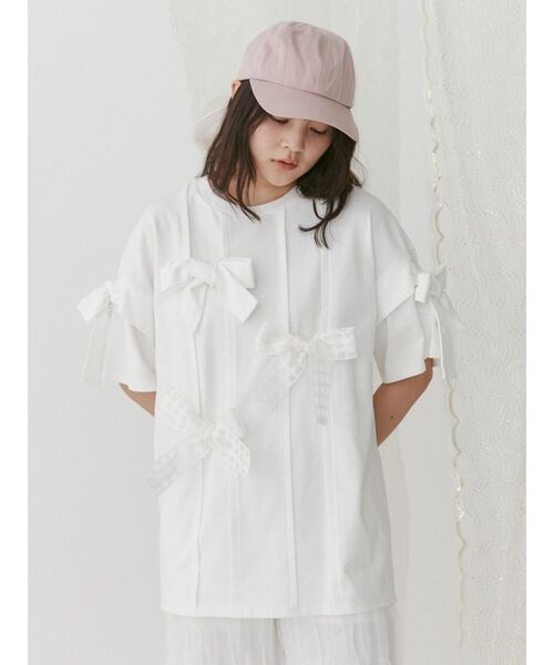 merry jenny（メリージェニー）の「ピンタックリボンBig Tee（Tシャツ/カットソー・レディース・オフホワイト/ブルー/ブラック/ピンク・FREE）」の8枚目の写真
