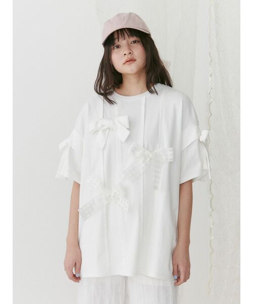 merry jenny（メリージェニー）の「ピンタックリボンBig Tee（Tシャツ/カットソー・レディース・オフホワイト/ブルー/ブラック/ピンク・FREE）」の9枚目の写真