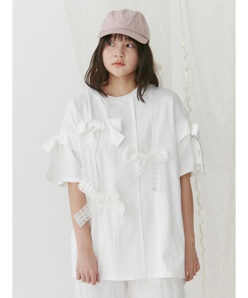 merry jenny（メリージェニー）の「ピンタックリボンBig Tee（Tシャツ/カットソー・レディース・オフホワイト/ブルー/ブラック/ピンク・FREE）」の10枚目の写真