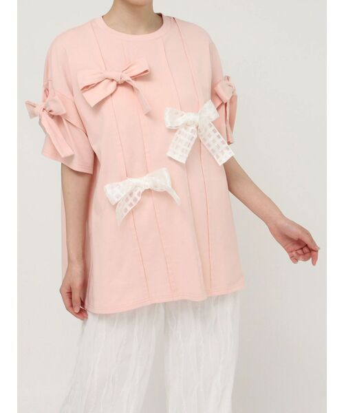 merry jenny（メリージェニー）の「ピンタックリボンBig Tee（Tシャツ/カットソー・レディース・オフホワイト/ブルー/ブラック/ピンク・FREE）」の5枚目の写真