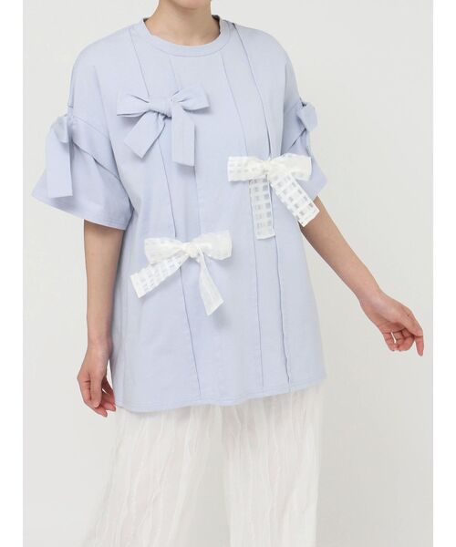 merry jenny（メリージェニー）の「ピンタックリボンBig Tee（Tシャツ/カットソー・レディース・オフホワイト/ブルー/ブラック/ピンク・FREE）」の6枚目の写真