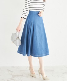 ステッチ入りデニムフレアスカート