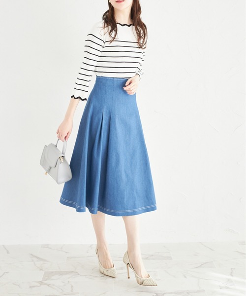 tocco closet(トッコ クローゼット)の「ステッチ入りデニムフレアスカート(スカート・レディース・ブルー/ブラック・M)」の7枚目の写真