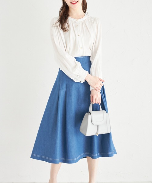 tocco closet(トッコ クローゼット)の「ステッチ入りデニムフレアスカート(スカート・レディース・ブルー/ブラック・M)」の12枚目の写真