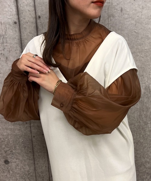 byYOUANCE（バイユアンス）の「オーガンジーボリュームスリーブブラウス（シャツ/ブラウス・レディース・ブラウン/グレー/ホワイト・FREE）」の3枚目の写真