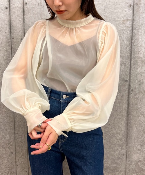 byYOUANCE（バイユアンス）の「オーガンジーボリュームスリーブブラウス（シャツ/ブラウス・レディース・ブラウン/グレー/ホワイト・FREE）」の7枚目の写真