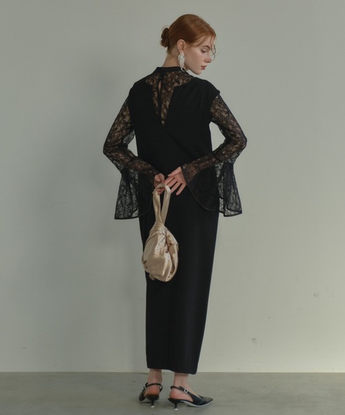 【新品未使用】ANDRESED - bell sleeve slit dress V Neck Aztec Print Bell Sleeve Dress for Women Above Knee