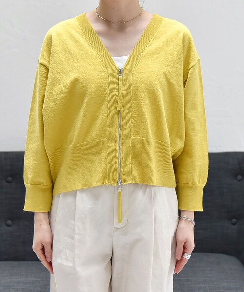 quaranciel(カランシエル)の「quaranciel:〈手洗い可能〉ラミー ミックス ダブルジップ ショート カーディガン(カーディガン/ボレロ・レディース・ブラック/オフホワイト/イエロー・ONE SIZE)」の19枚目の写真