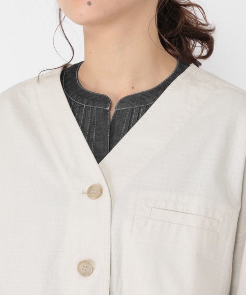 studio CLIP(スタディオクリップ)の「リップストップノーカラージャケット(ノーカラージャケット・レディース・アイボリー/ベージュ/カーキ・FREE)」の17枚目の写真