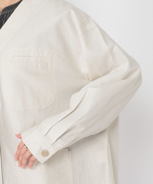 studio CLIP(スタディオクリップ)の「リップストップノーカラージャケット(ノーカラージャケット・レディース・アイボリー/ベージュ/カーキ・FREE)」の18枚目の写真