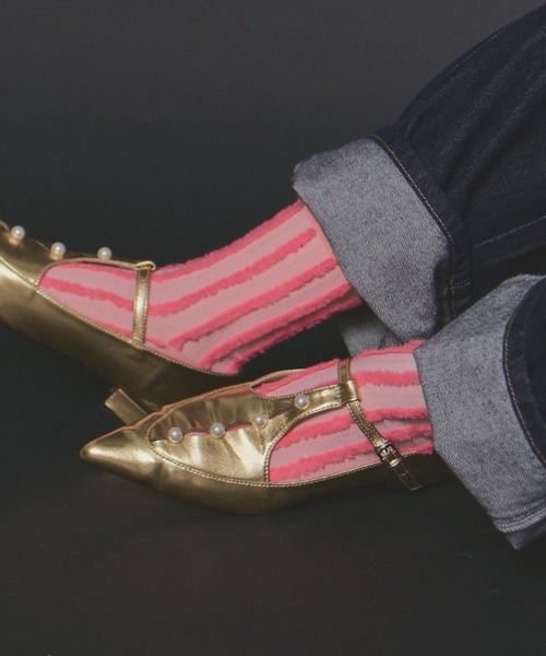 manana suerte（マニャーナスエルテ）の「デザインストライプソックス（ソックス/靴下・レディース・グリーン/ピンク/ブラック・FREE）」の3枚目の写真