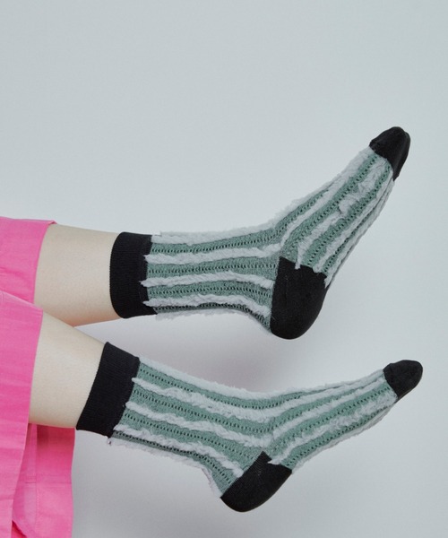 manana suerte（マニャーナスエルテ）の「デザインストライプソックス（ソックス/靴下・レディース・グリーン/ピンク/ブラック・FREE）」の2枚目の写真