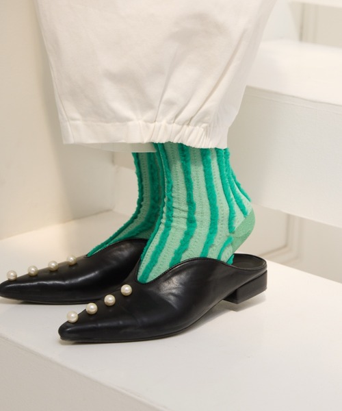 manana suerte（マニャーナスエルテ）の「デザインストライプソックス（ソックス/靴下・レディース・グリーン/ピンク/ブラック・FREE）」の9枚目の写真