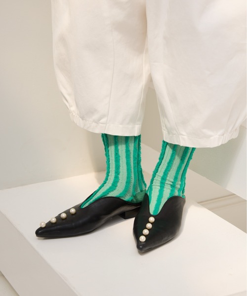 manana suerte（マニャーナスエルテ）の「デザインストライプソックス（ソックス/靴下・レディース・グリーン/ピンク/ブラック・FREE）」の8枚目の写真