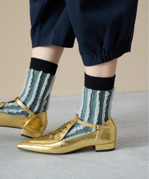 manana suerte（マニャーナスエルテ）の「デザインストライプソックス（ソックス/靴下・レディース・グリーン/ピンク/ブラック・FREE）」の6枚目の写真