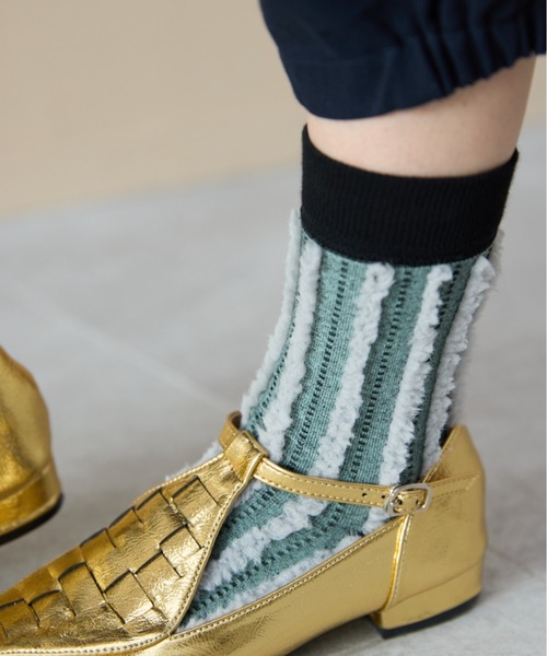 manana suerte（マニャーナスエルテ）の「デザインストライプソックス（ソックス/靴下・レディース・グリーン/ピンク/ブラック・FREE）」の7枚目の写真