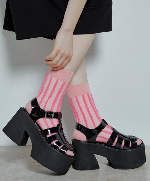 manana suerte（マニャーナスエルテ）の「デザインストライプソックス（ソックス/靴下・レディース・グリーン/ピンク/ブラック・FREE）」の15枚目の写真