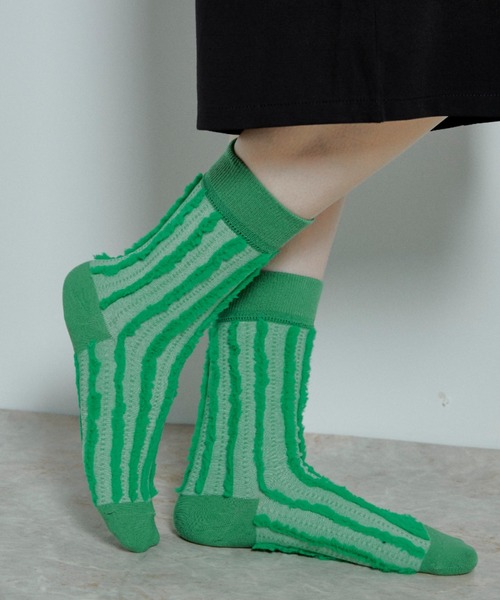 manana suerte（マニャーナスエルテ）の「デザインストライプソックス（ソックス/靴下・レディース・グリーン/ピンク/ブラック・FREE）」の10枚目の写真