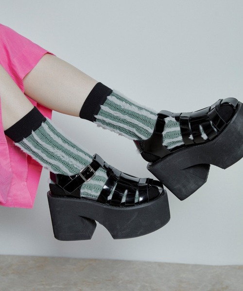 manana suerte（マニャーナスエルテ）の「デザインストライプソックス（ソックス/靴下・レディース・グリーン/ピンク/ブラック・FREE）」の12枚目の写真