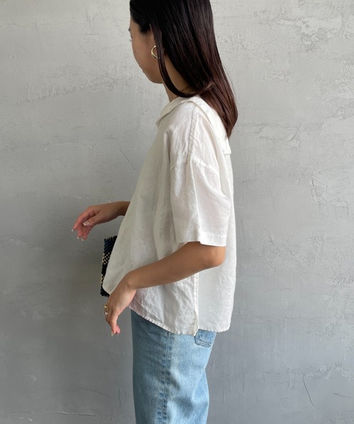 美品 ORCIVAL セーラーカラー シャツ 半袖 ブラウス 白 無地 ORCIVAL | リネン 半袖セーラーシャツ WOMEN（シャツ/ブラウス