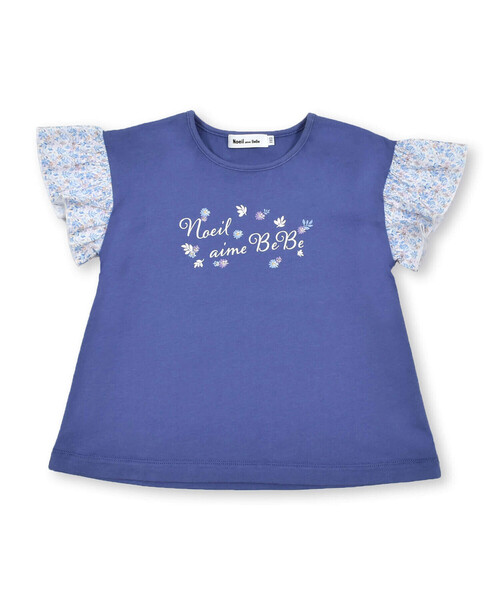 セール】花柄袖切り替えTシャツ(80~130cm)（Tシャツ/カットソー