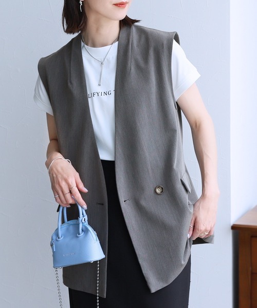 reca（レカ）の「ノーカラージレ（ベスト・レディース・チャコール/セージグリーン・M）」の3枚目の写真