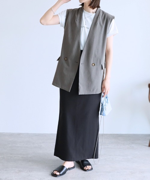 reca（レカ）の「ノーカラージレ（ベスト・レディース・チャコール/セージグリーン・M）」の5枚目の写真