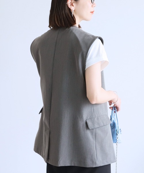 reca（レカ）の「ノーカラージレ（ベスト・レディース・チャコール/セージグリーン・M）」の6枚目の写真
