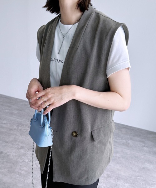 reca（レカ）の「ノーカラージレ（ベスト・レディース・チャコール/セージグリーン・M）」の8枚目の写真