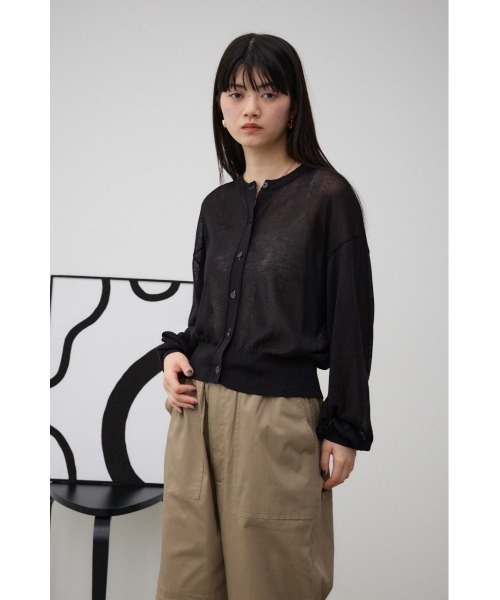 AZUL by moussy（アズールバイマウジー）の「リネンライクコンパクトカーディガン（カーディガン/ボレロ・レディース・グリーン/クリアレッド/ブラック/ライトブルー/ライトベージュ・FREE）」の7枚目の写真