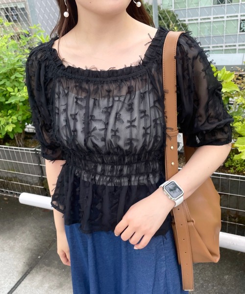 mysty woman（ミスティウーマン）の「リボンフレアチュニックプルオーバー　131508（シャツ/ブラウス・レディース・ブラック/オフホワイト・FREE）」の19枚目の写真