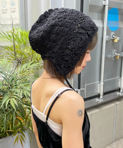 セール】【HIKA】カギ編みサイドストラップニットCAP（ニット