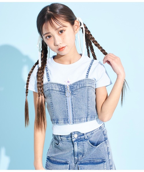 ANAP GｉRL（アナップガール）の「バックスピンドルビスチェ（キャミソール・キッズ・ライトブルー/ベージュ・XS/S/M）」の2枚目の写真