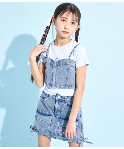 ANAP GｉRL（アナップガール）の「バックスピンドルビスチェ（キャミソール・キッズ・ライトブルー/ベージュ・XS/S/M）」の10枚目の写真