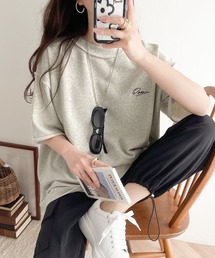 袖口くるりん。ワンポイント刺繍ハーフスリーブ裏毛 オーバーサイズ Tシャツ