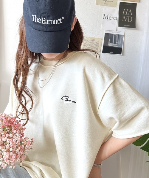 セール】袖口くるりん。ワンポイント刺繍ハーフスリーブ裏毛 オーバー