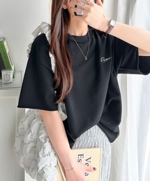 袖口くるりん。ワンポイント刺繍ハーフスリーブ裏毛 オーバーサイズ Tシャツ