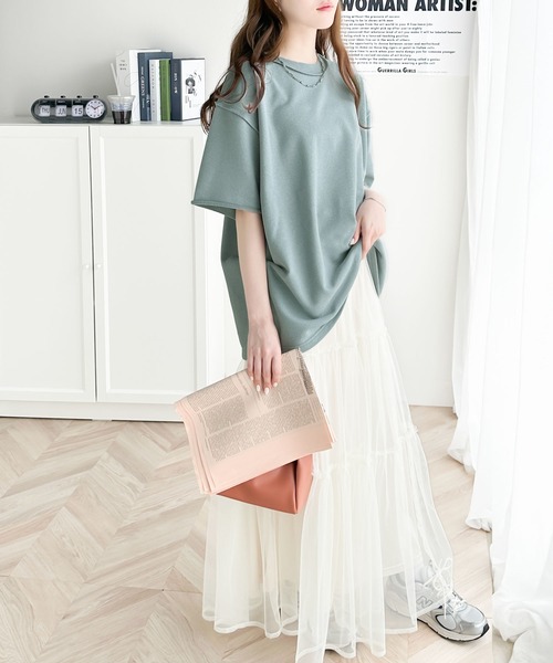 セール】袖口くるりん。ワンポイント刺繍ハーフスリーブ裏毛 オーバー