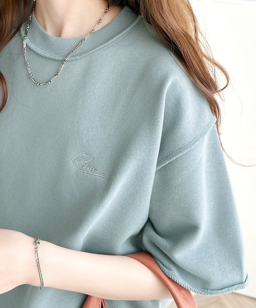 セール】袖口くるりん。ワンポイント刺繍ハーフスリーブ裏毛 オーバー