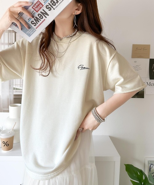 セール】袖口くるりん。ワンポイント刺繍ハーフスリーブ裏毛 オーバー