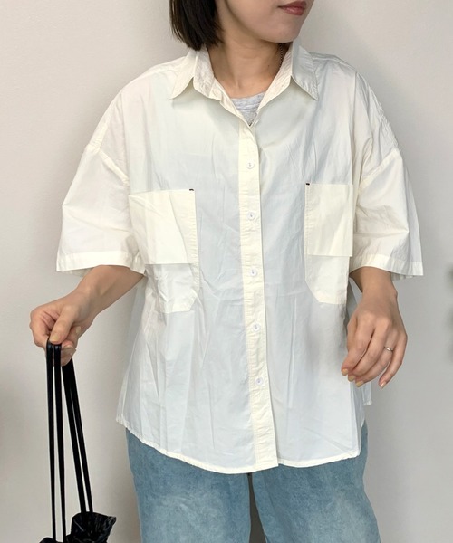 CRB(シーアールビー)の「ダブルポケットビッグシャツ(シャツ/ブラウス・レディース・ベージュ/ライトグリーン/アイボリー・F)」の5枚目の写真