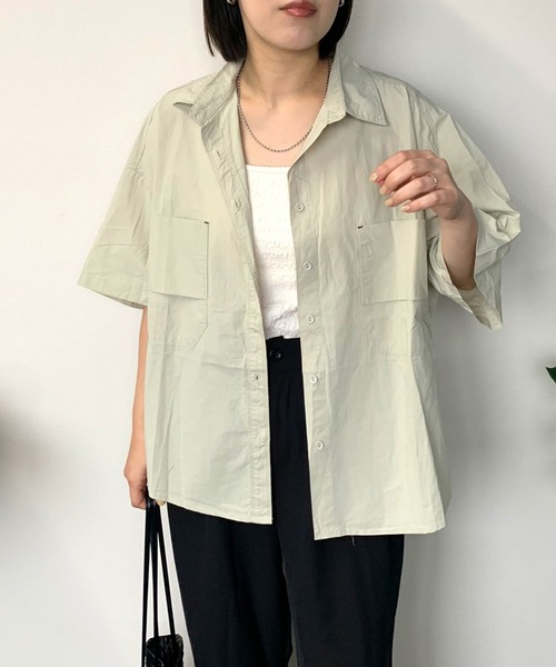 CRB(シーアールビー)の「ダブルポケットビッグシャツ(シャツ/ブラウス・レディース・ベージュ/ライトグリーン/アイボリー・F)」の9枚目の写真