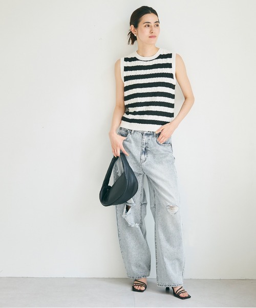 coca（coca）（コカ）の「ダメージ加工カーブデニム（デニムパンツ・レディース・ブルー/ライトブルー・S/M/L）」の8枚目の写真