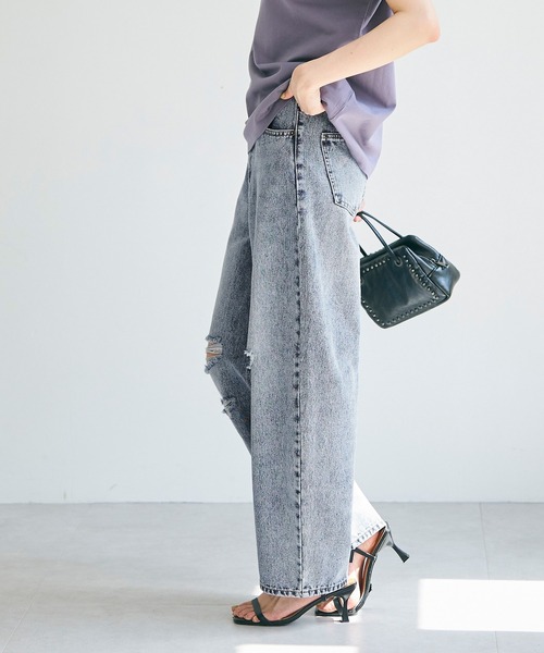 coca（coca）（コカ）の「ダメージ加工カーブデニム（デニムパンツ・レディース・ブルー/ライトブルー・S/M/L）」の7枚目の写真