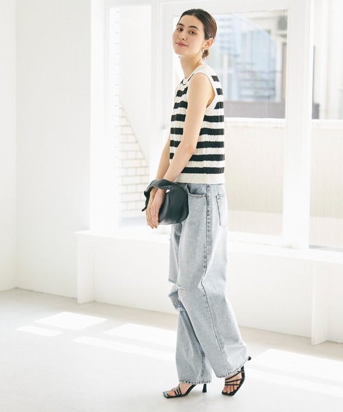 coca（coca）（コカ）の「ダメージ加工カーブデニム（デニムパンツ・レディース・ブルー/ライトブルー・S/M/L）」の9枚目の写真