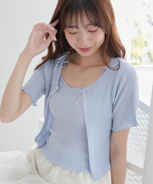 MAJESTIC LEGON（マジェスティックレゴン）の「キャミセットビーズリボンカーデ（アンサンブル・レディース・ブラック/アイボリー/レッド/ピンク/ブルー・MEDIUM）」の4枚目の写真