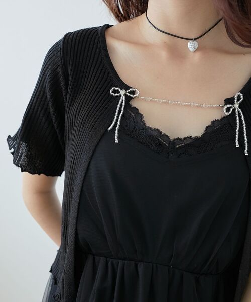 MAJESTIC LEGON（マジェスティックレゴン）の「キャミセットビーズリボンカーデ（アンサンブル・レディース・ブラック/アイボリー/レッド/ピンク/ブルー・MEDIUM）」の3枚目の写真