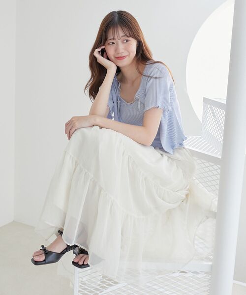 MAJESTIC LEGON（マジェスティックレゴン）の「キャミセットビーズリボンカーデ（アンサンブル・レディース・ブラック/アイボリー/レッド/ピンク/ブルー・MEDIUM）」の6枚目の写真