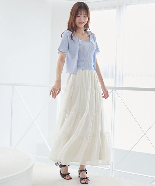 MAJESTIC LEGON（マジェスティックレゴン）の「キャミセットビーズリボンカーデ（アンサンブル・レディース・ブラック/アイボリー/レッド/ピンク/ブルー・MEDIUM）」の9枚目の写真