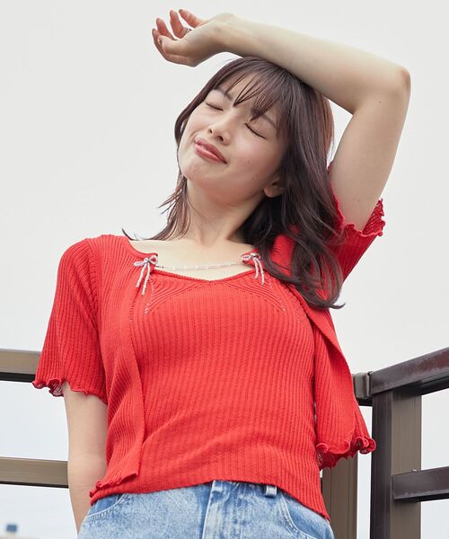 MAJESTIC LEGON（マジェスティックレゴン）の「キャミセットビーズリボンカーデ（アンサンブル・レディース・ブラック/アイボリー/レッド/ピンク/ブルー・MEDIUM）」の12枚目の写真